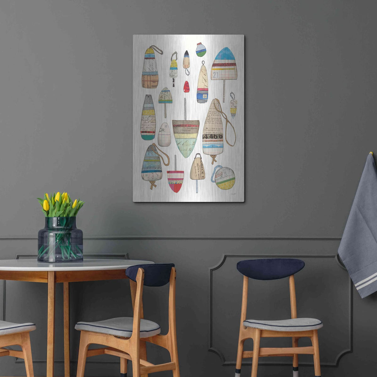 'Lobster Buoys on White' by Courtney Prahl – Metal Wall Art, 24x36 room view