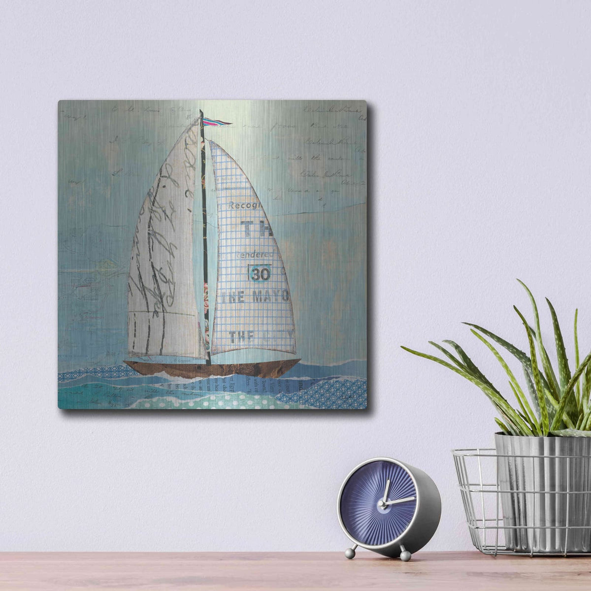 'At the Regatta III Sail Sq' by Courtney Prahl – Metal Wall Art, 12x12 room view