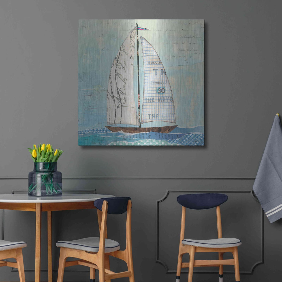 'At the Regatta III Sail Sq' by Courtney Prahl – Metal Wall Art, 36x36 room view