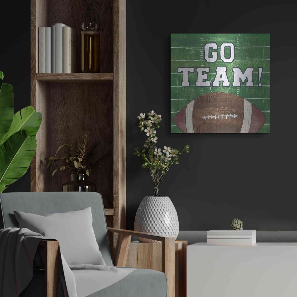 'On the Field I Go Team' by Courtney Prahl – Metal Wall Art, 24x24 room view