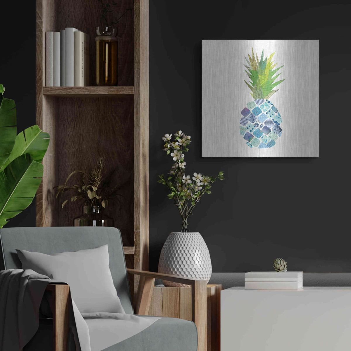 'Tropical Fun Pineapple II' by Courtney Prahl – Metal Wall Art, 24x24 room view