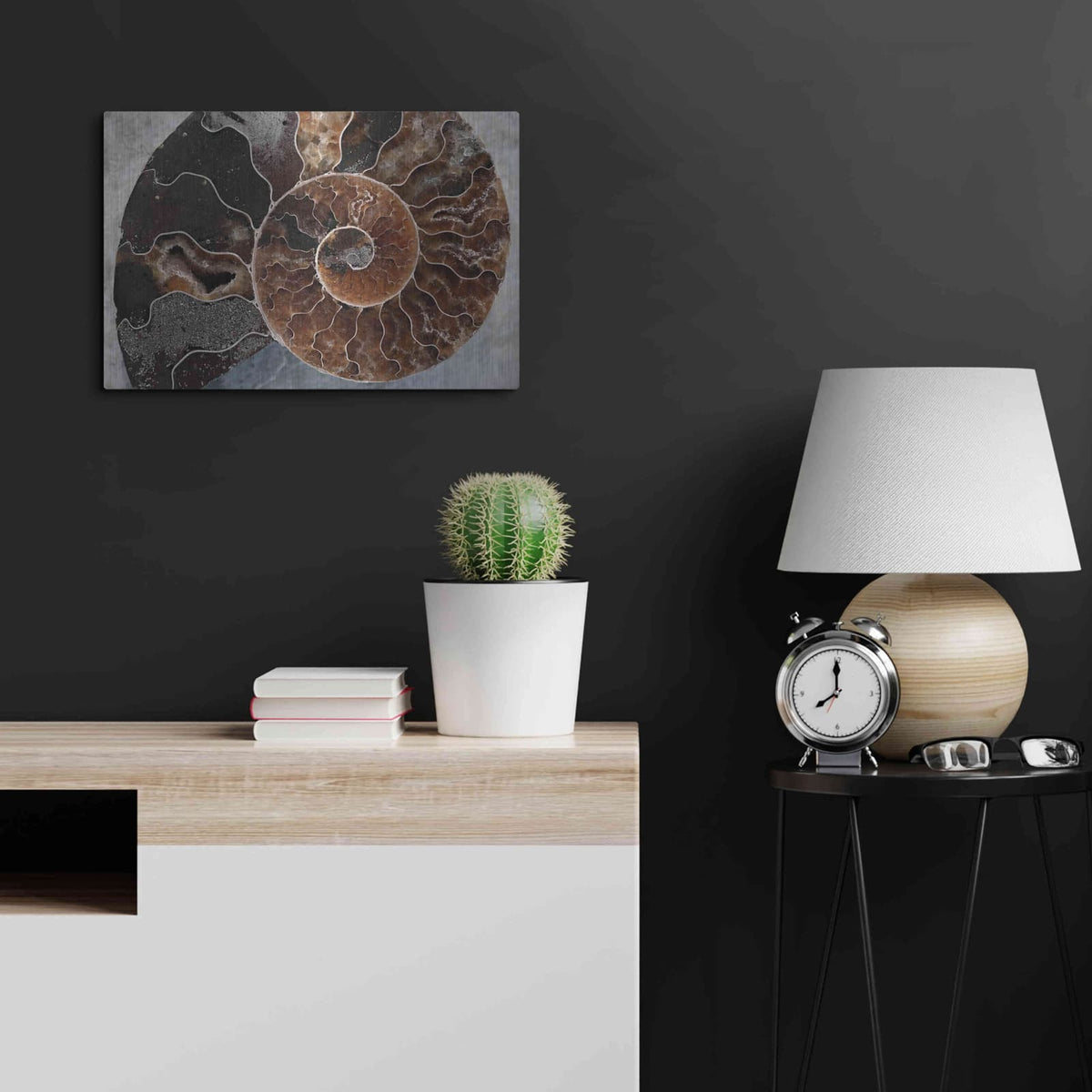 'Ammonite Spiral' by Elena Ray – Metal Wall Art, 24x16 room view