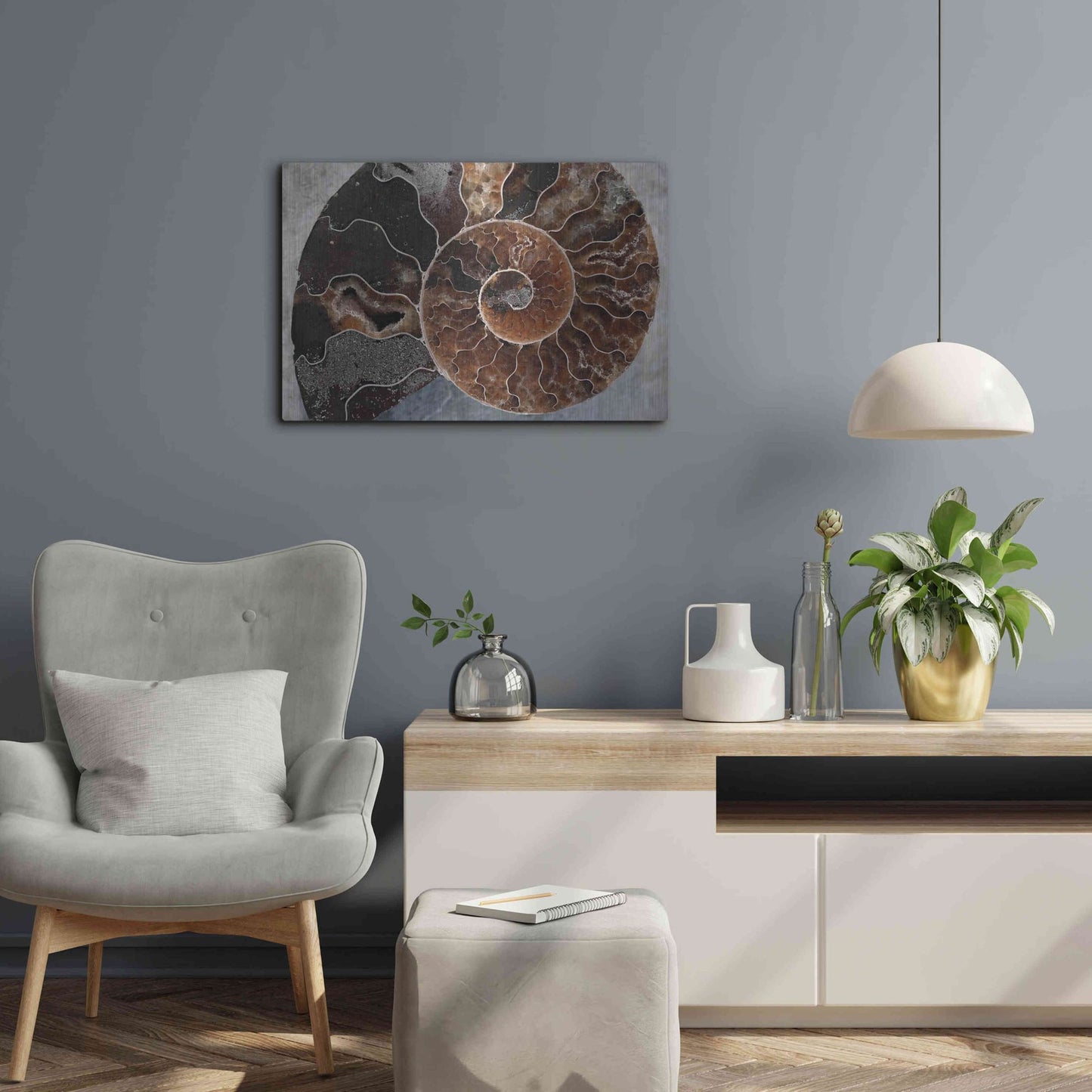 Luxe Metal Art 'Ammonite Spiral' by Elena Ray, Metal Wall Art,24x16