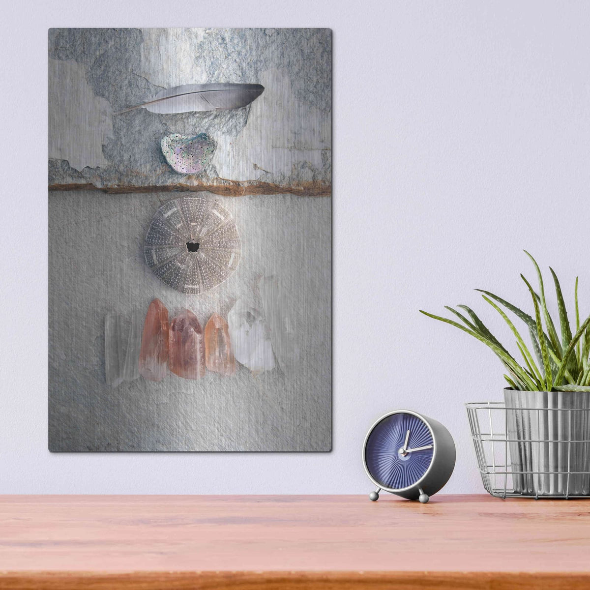 'Feather Ocean Earth Meditation' by Elena Ray – Metal Wall Art, 12x16 room view