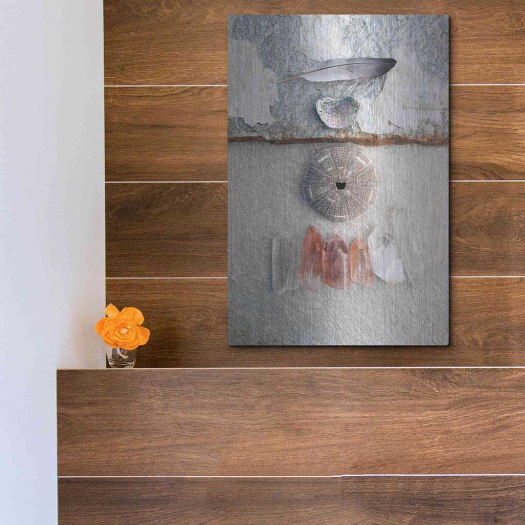 Luxe Metal Art 'Feather Ocean Earth Meditation' by Elena Ray, Metal Wall Art,12x16
