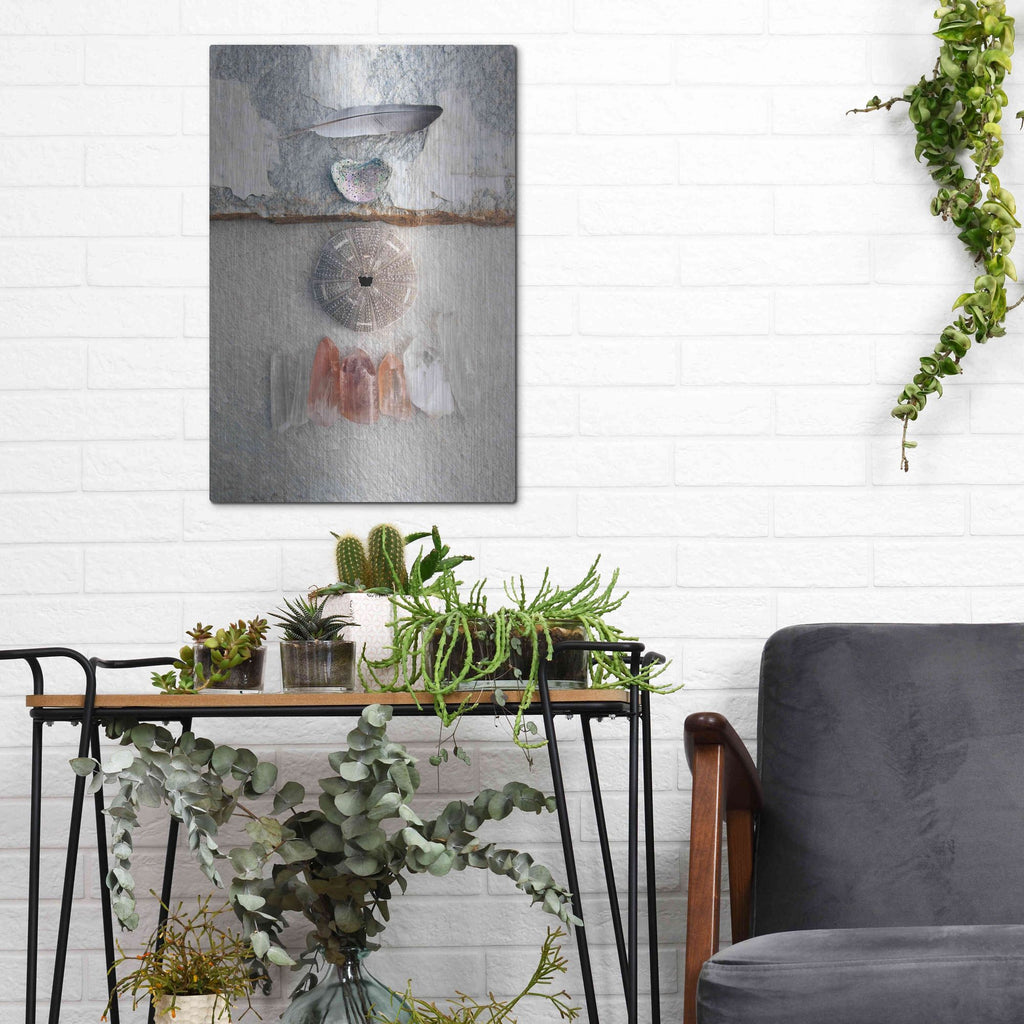 Luxe Metal Art 'Feather Ocean Earth Meditation' by Elena Ray, Metal Wall Art,12x16