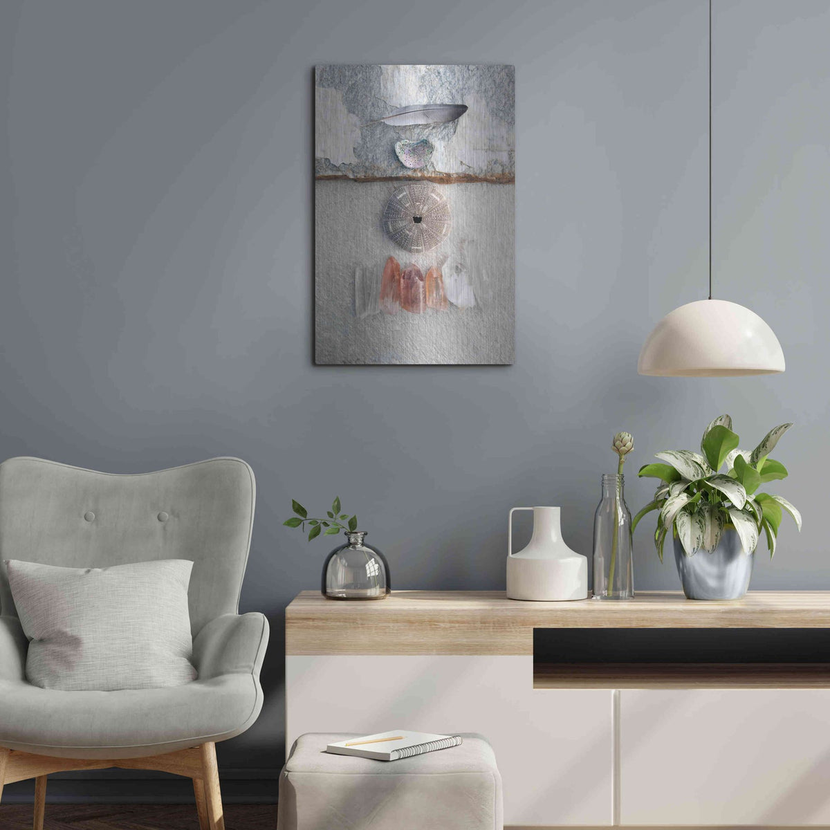 Luxe Metal Art 'Feather Ocean Earth Meditation' by Elena Ray, Metal Wall Art,16x24