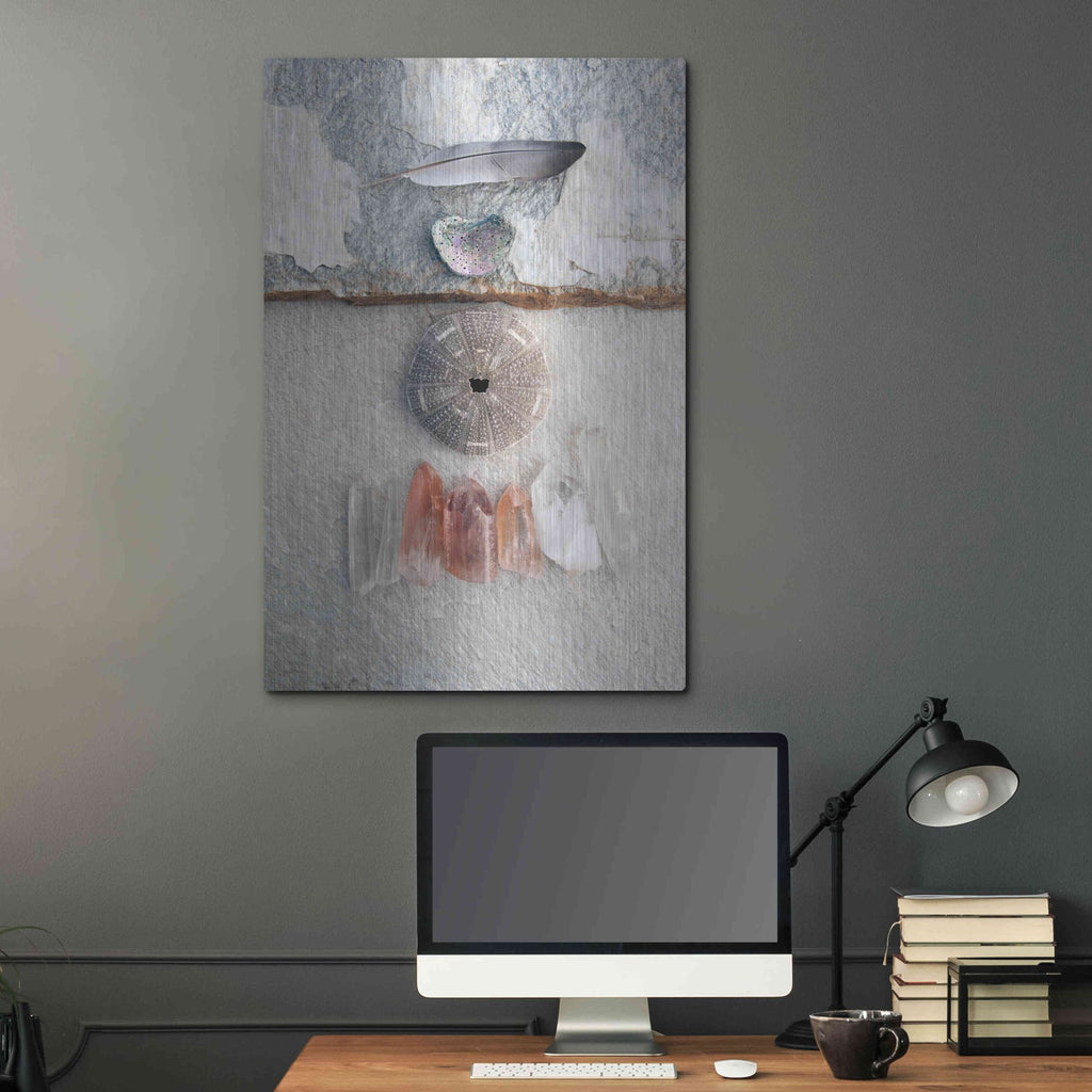 Luxe Metal Art 'Feather Ocean Earth Meditation' by Elena Ray, Metal Wall Art,24x36