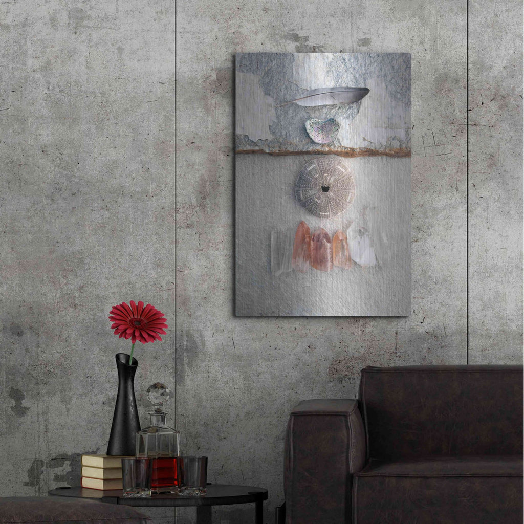 Luxe Metal Art 'Feather Ocean Earth Meditation' by Elena Ray, Metal Wall Art,24x36
