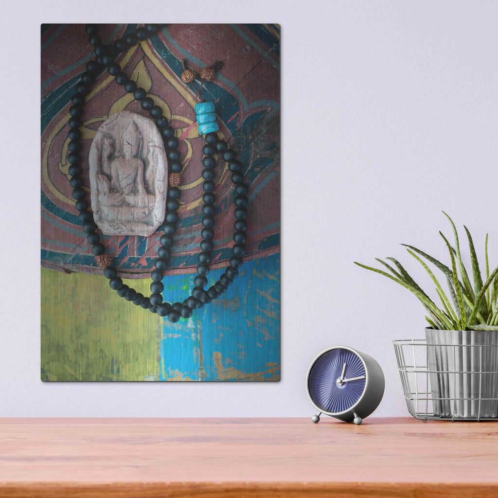 Luxe Metal Art 'Mala Beads Yogi' by Elena Ray, Metal Wall Art,12x16