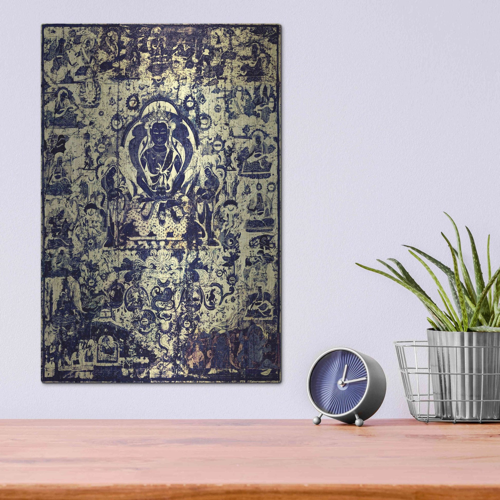 Luxe Metal Art 'Buddha Grunge Mandala Remix' by Elena Ray, Metal Wall Art,12x16