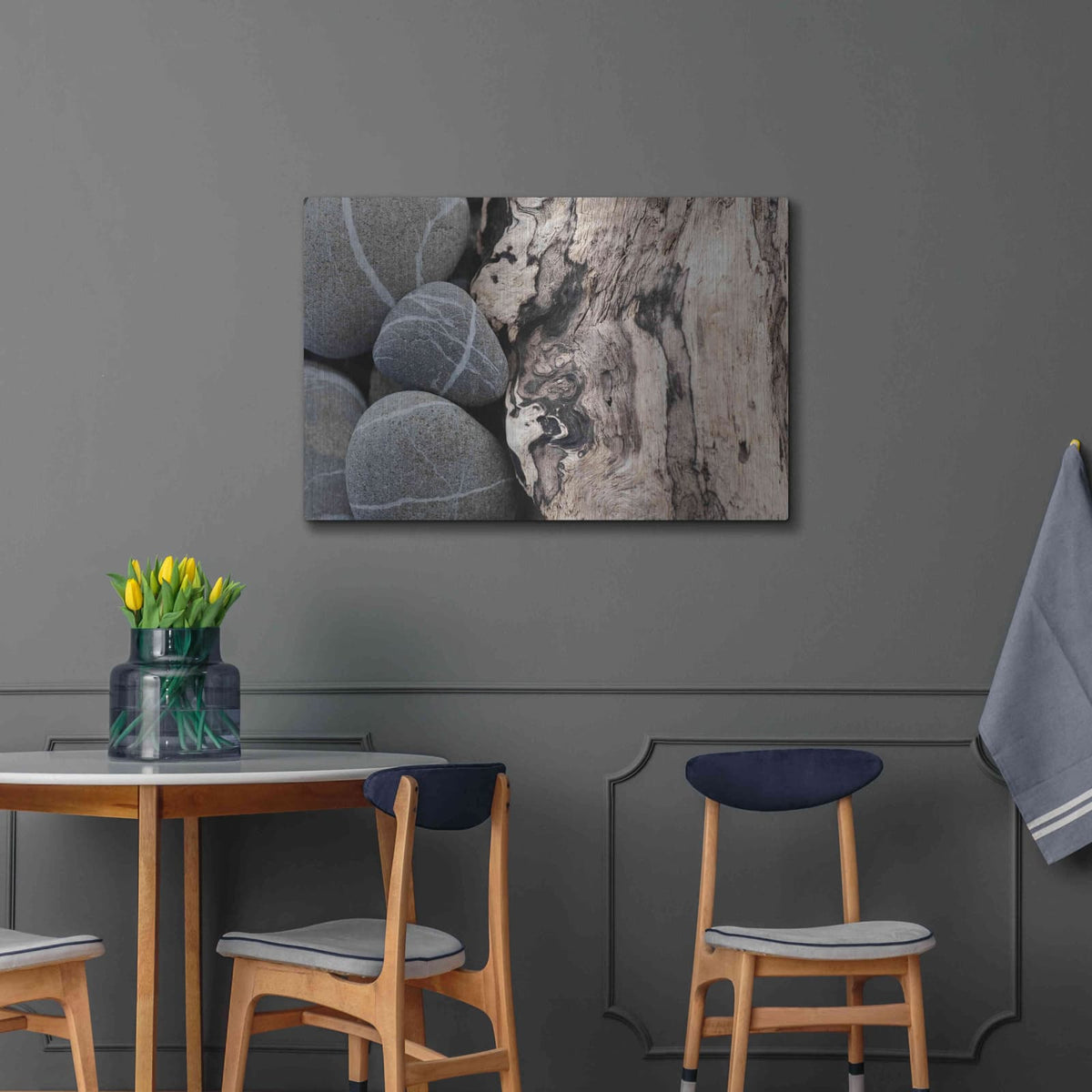 'Dirftwood and Beach Stones' by Elena Ray – Metal Wall Art, 36x24 room view