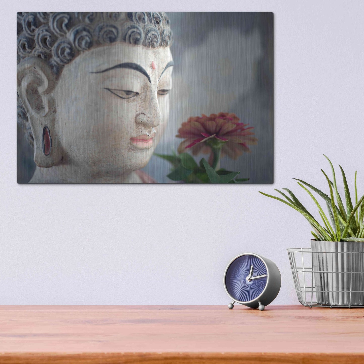 Luxe Metal Art 'Buddha Flower' by Elena Ray, Metal Wall Art,16x12