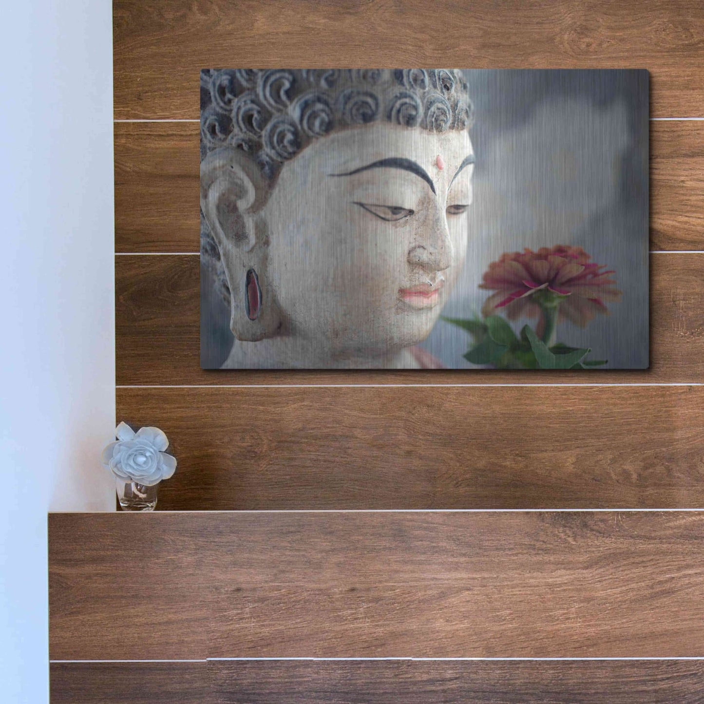 Luxe Metal Art 'Buddha Flower' by Elena Ray, Metal Wall Art,16x12