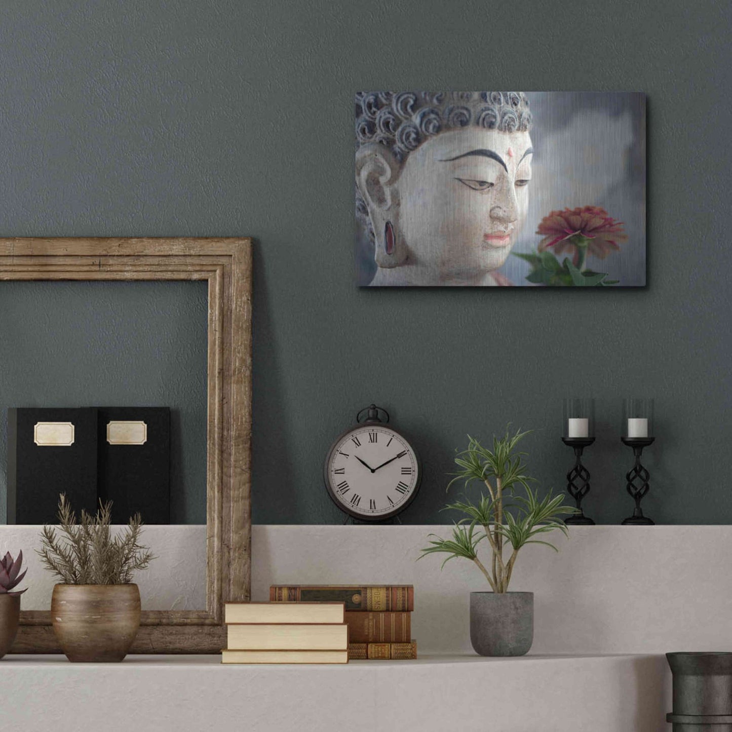 Luxe Metal Art 'Buddha Flower' by Elena Ray, Metal Wall Art,16x12