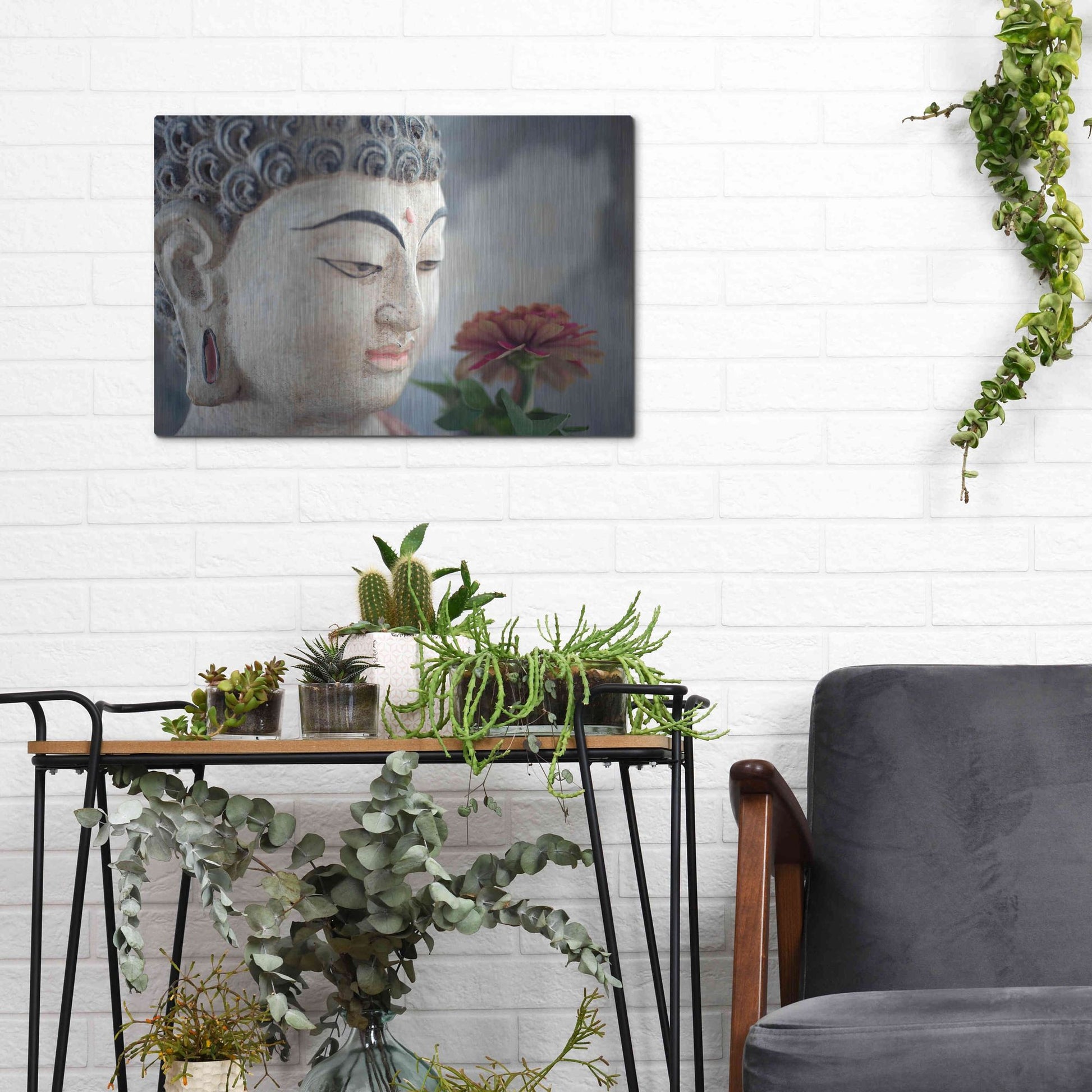 Luxe Metal Art 'Buddha Flower' by Elena Ray, Metal Wall Art,16x12