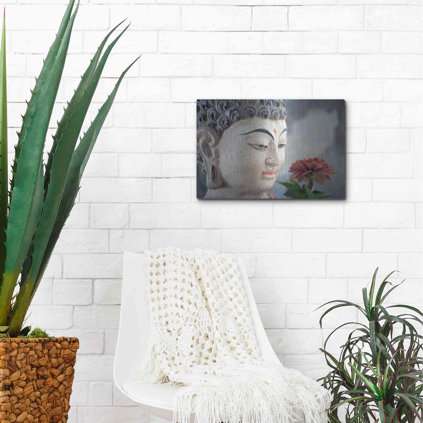 Luxe Metal Art 'Buddha Flower' by Elena Ray, Metal Wall Art,16x12