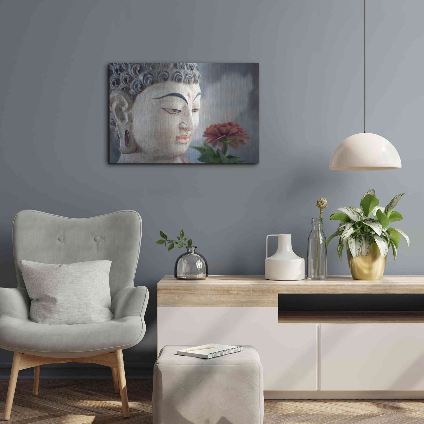 Luxe Metal Art 'Buddha Flower' by Elena Ray, Metal Wall Art,24x16