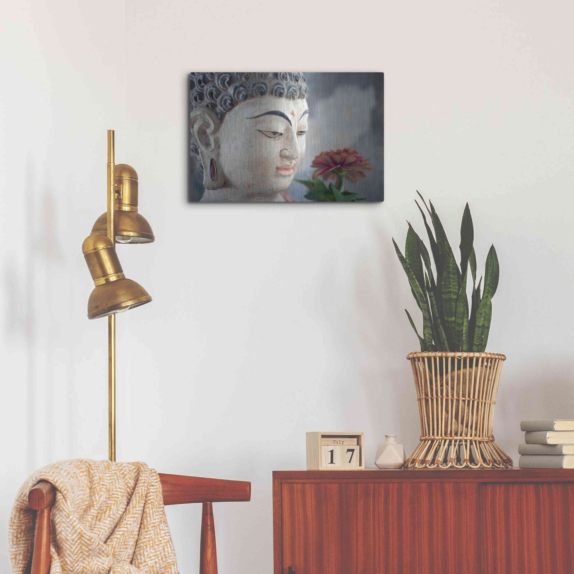 Luxe Metal Art 'Buddha Flower' by Elena Ray, Metal Wall Art,24x16