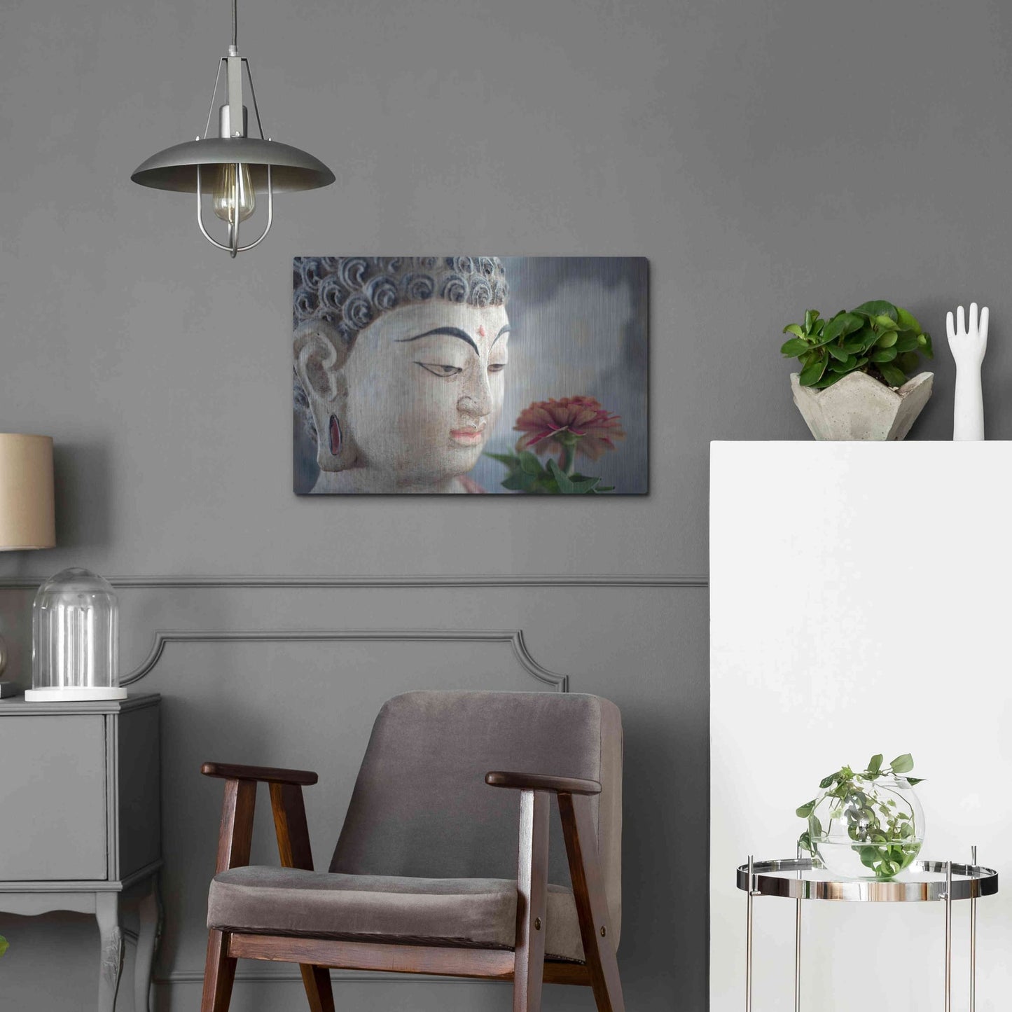 Luxe Metal Art 'Buddha Flower' by Elena Ray, Metal Wall Art,24x16