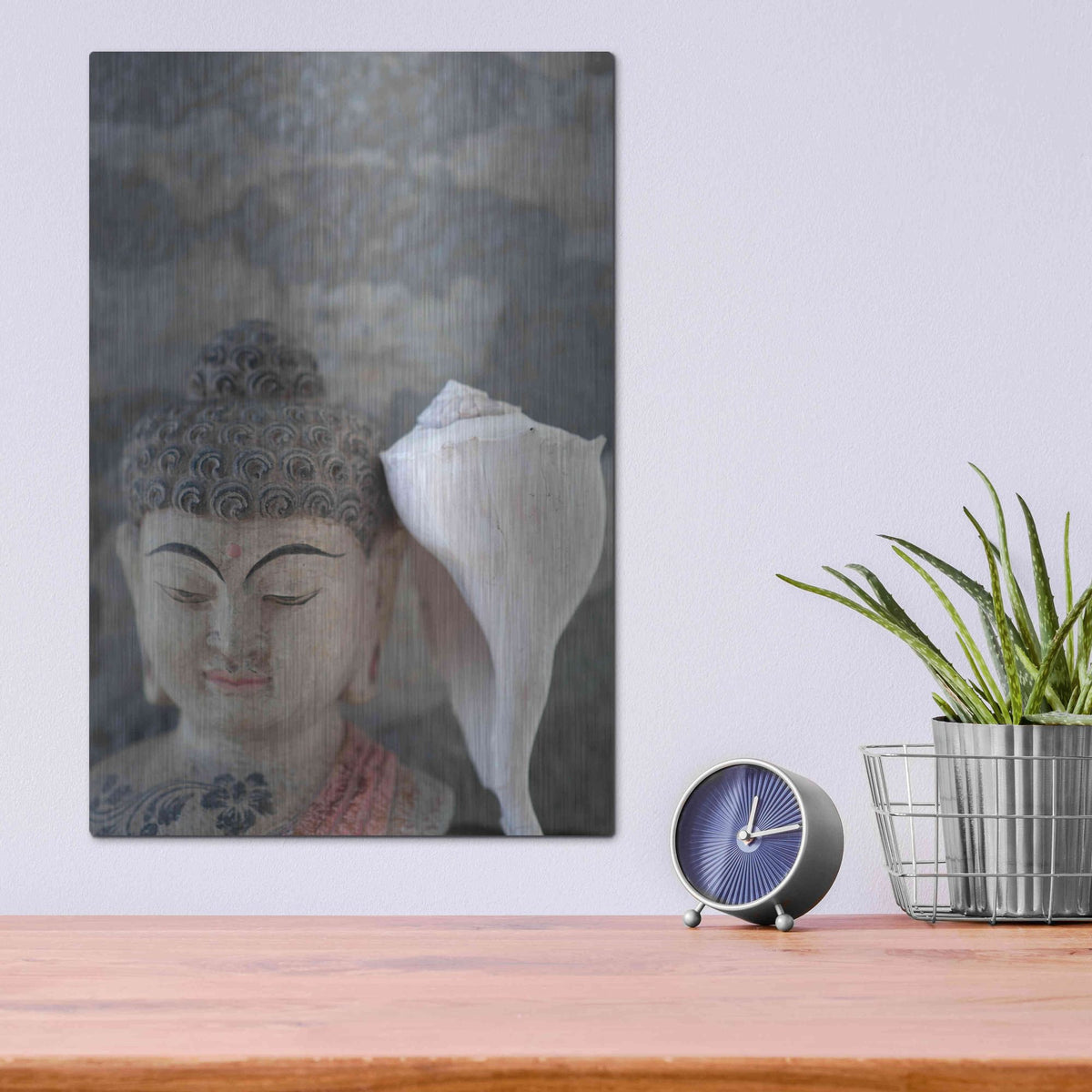 Luxe Metal Art 'Om Seashell Buddha' by Elena Ray, Metal Wall Art,12x16