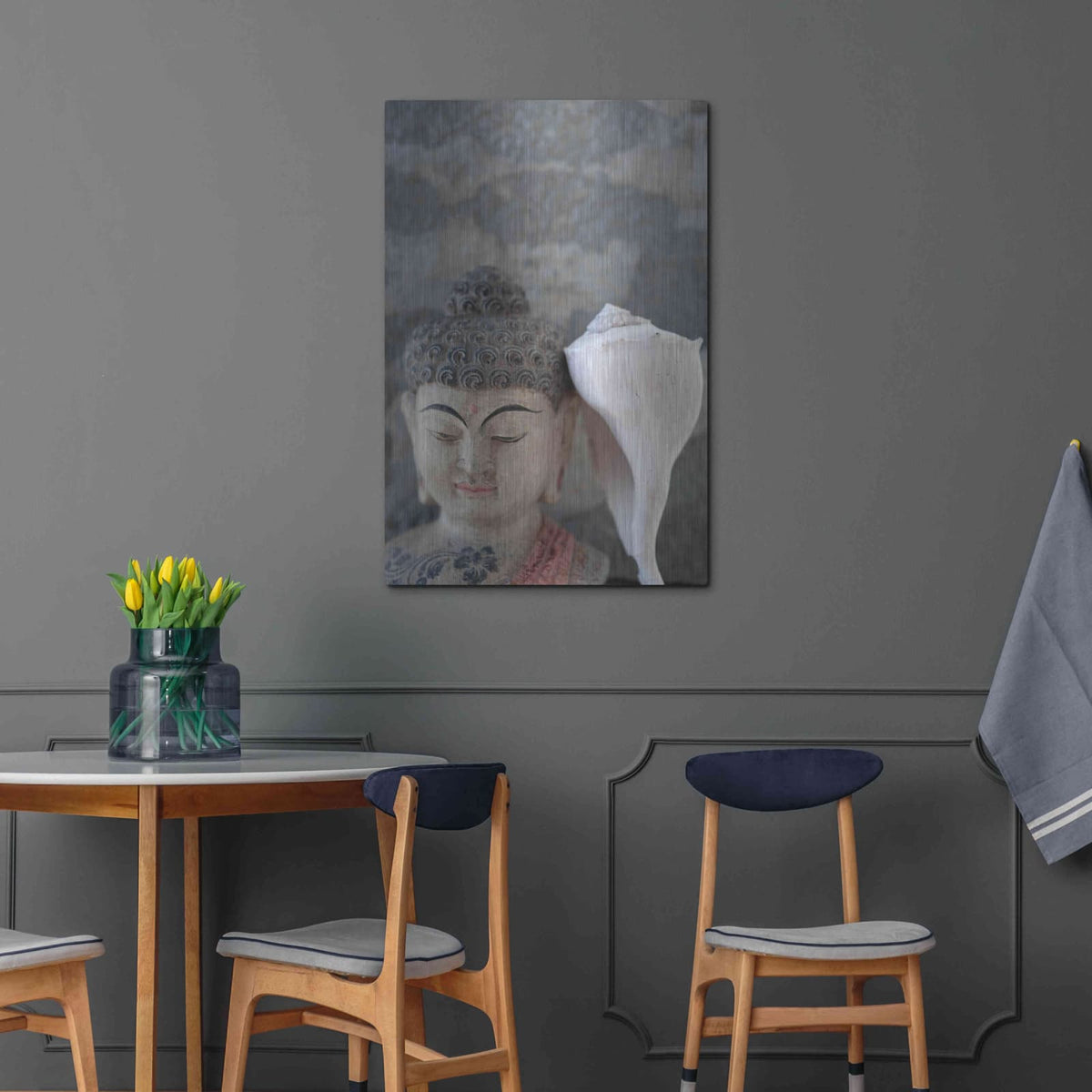 'Om Seashell Buddha' by Elena Ray – Metal Wall Art, 24x36 room view