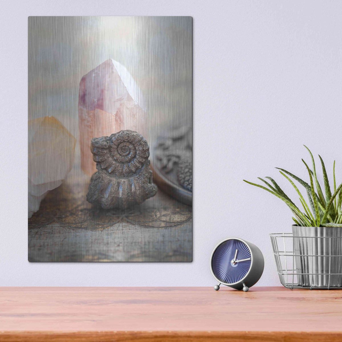 Luxe Metal Art 'Crystal and Fossil' by Elena Ray, Metal Wall Art,12x16