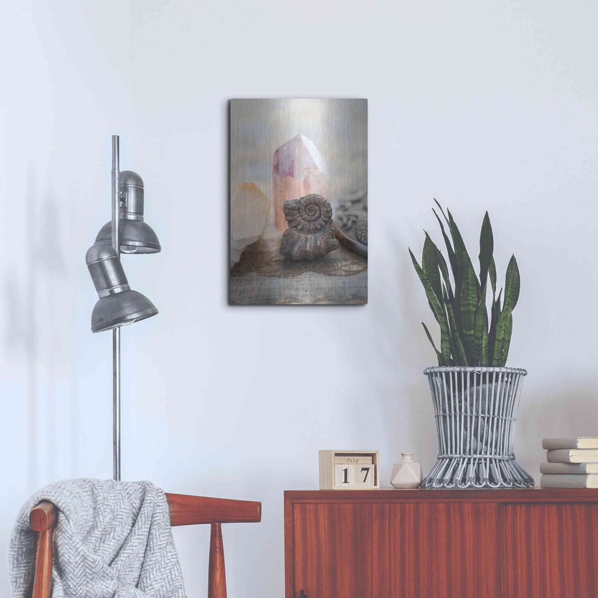 'Crystal and Fossil' by Elena Ray – Metal Wall Art, 16x24 room view
