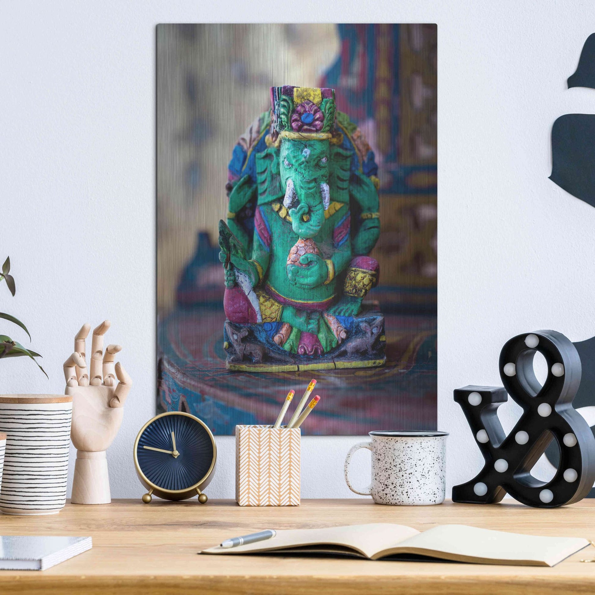 Luxe Metal Art 'Ganesha Yoga Altar' by Elena Ray, Metal Wall Art,12x16