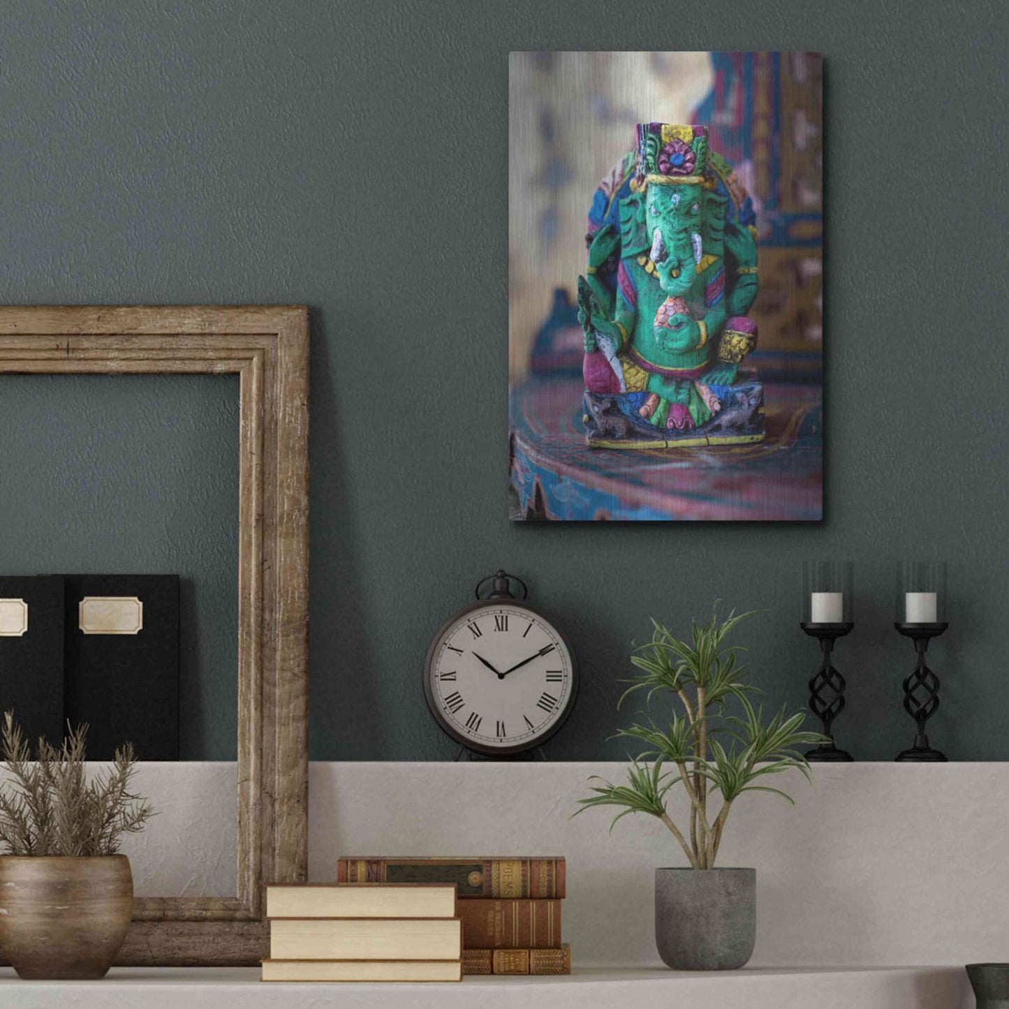 Luxe Metal Art 'Ganesha Yoga Altar' by Elena Ray, Metal Wall Art,12x16