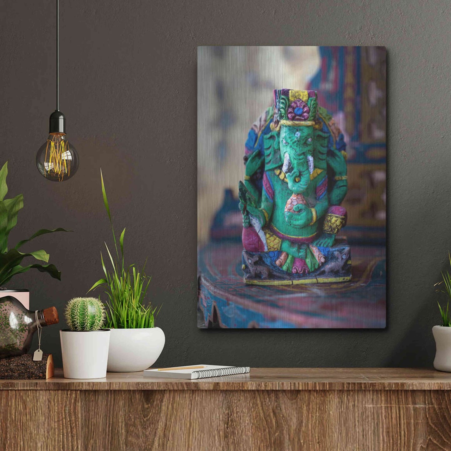 Luxe Metal Art 'Ganesha Yoga Altar' by Elena Ray, Metal Wall Art,12x16