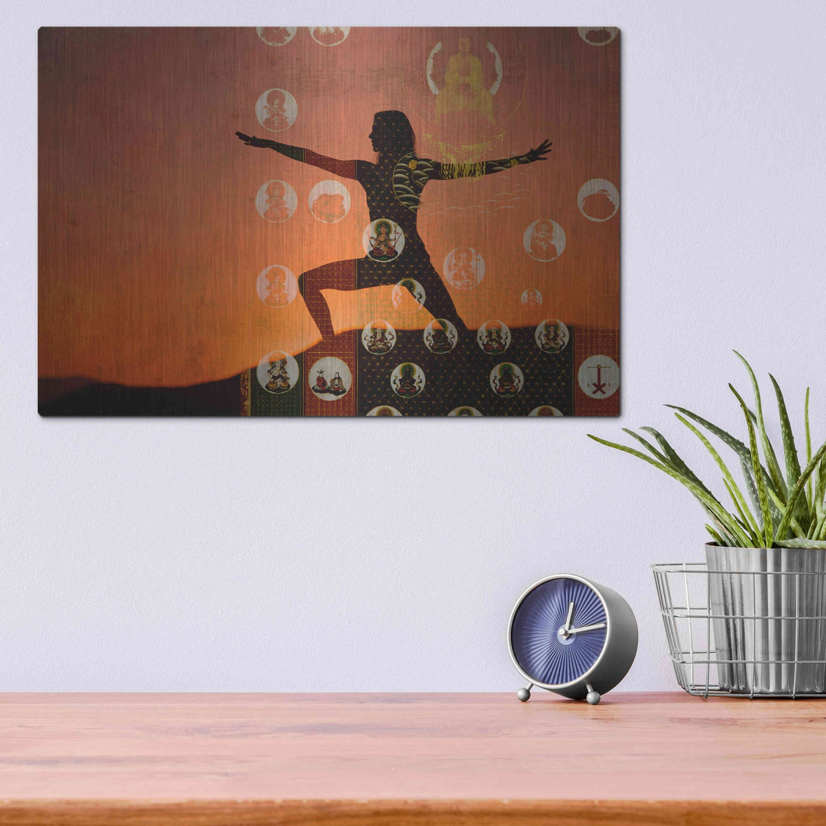Luxe Metal Art 'Sunrise Yoga Meditation' by Elena Ray, Metal Wall Art,16x12