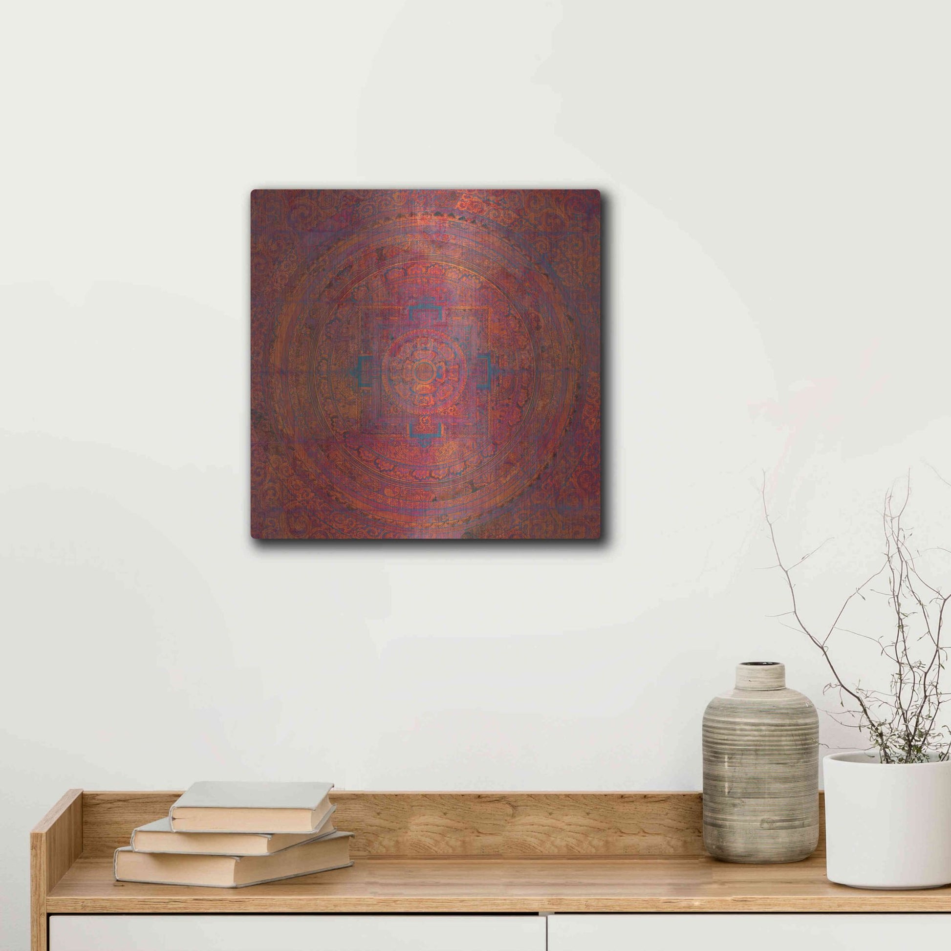 Luxe Metal Art 'Modern Vintage Meditation Mandala' by Elena Ray, Metal Wall Art,12x12