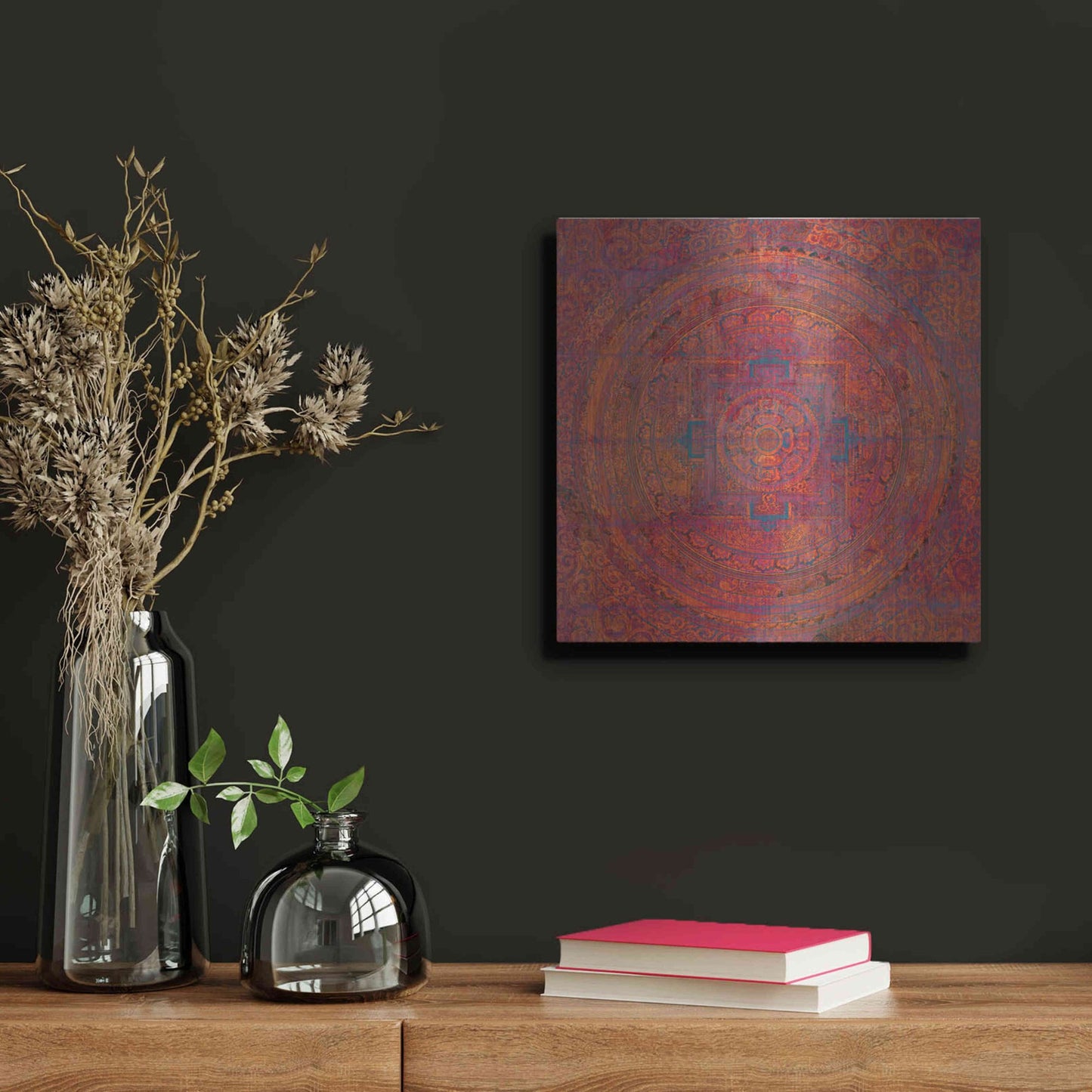 Luxe Metal Art 'Modern Vintage Meditation Mandala' by Elena Ray, Metal Wall Art,12x12