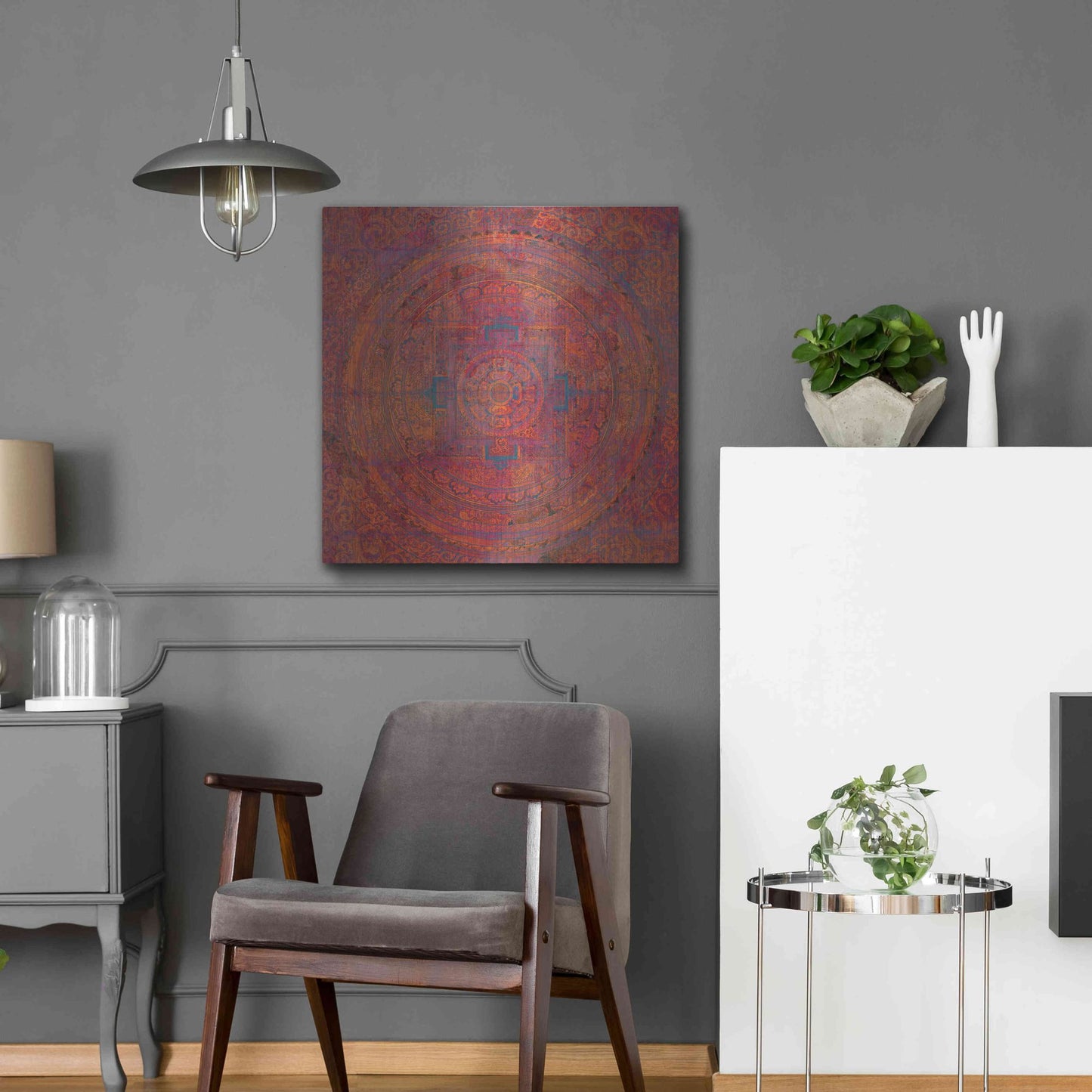 Luxe Metal Art 'Modern Vintage Meditation Mandala' by Elena Ray, Metal Wall Art,24x24