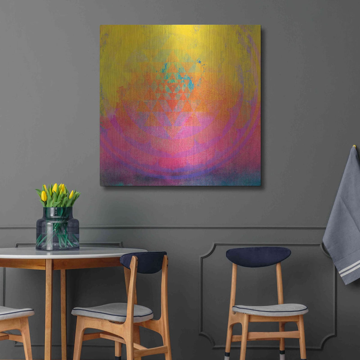 'High Frequency Mandala Fragment' by Elena Ray – Metal Wall Art, 36x36 room view