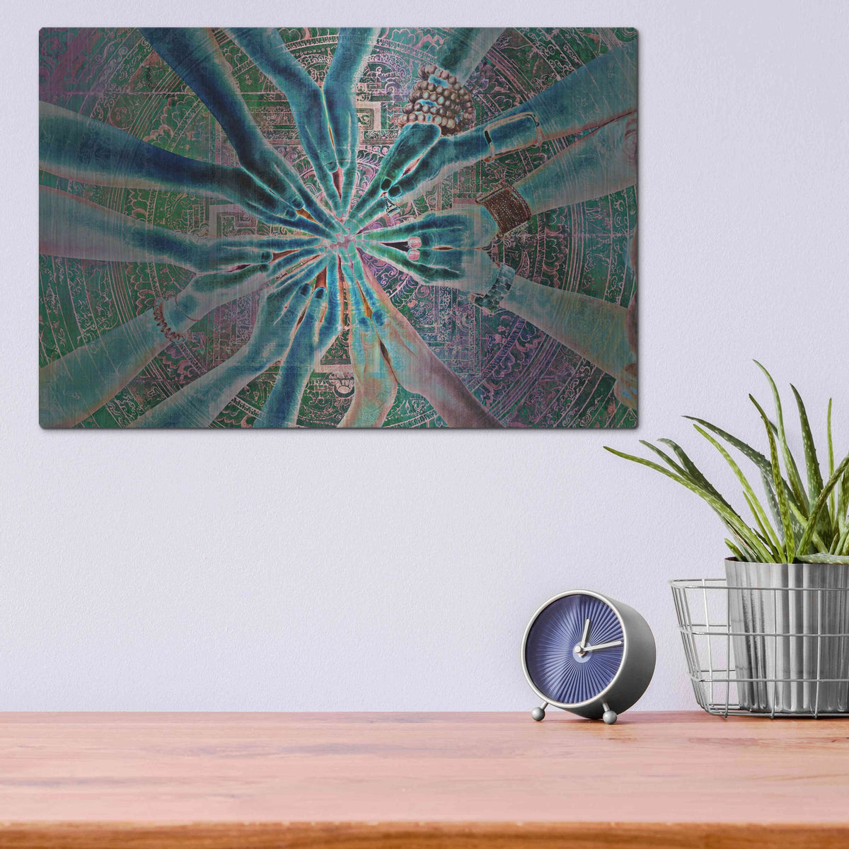 Luxe Metal Art 'Circle of Friends Mandala' by Elena Ray, Metal Wall Art,16x12