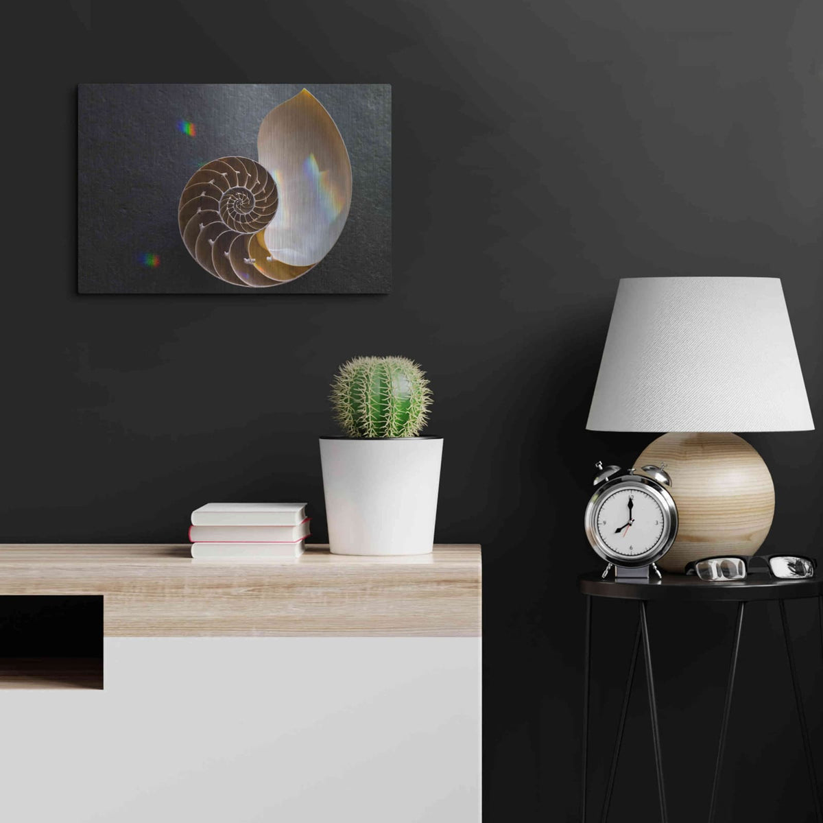 'Sacred Geometry Nautilus Shell' by Elena Ray – Metal Wall Art, 24x16 room view