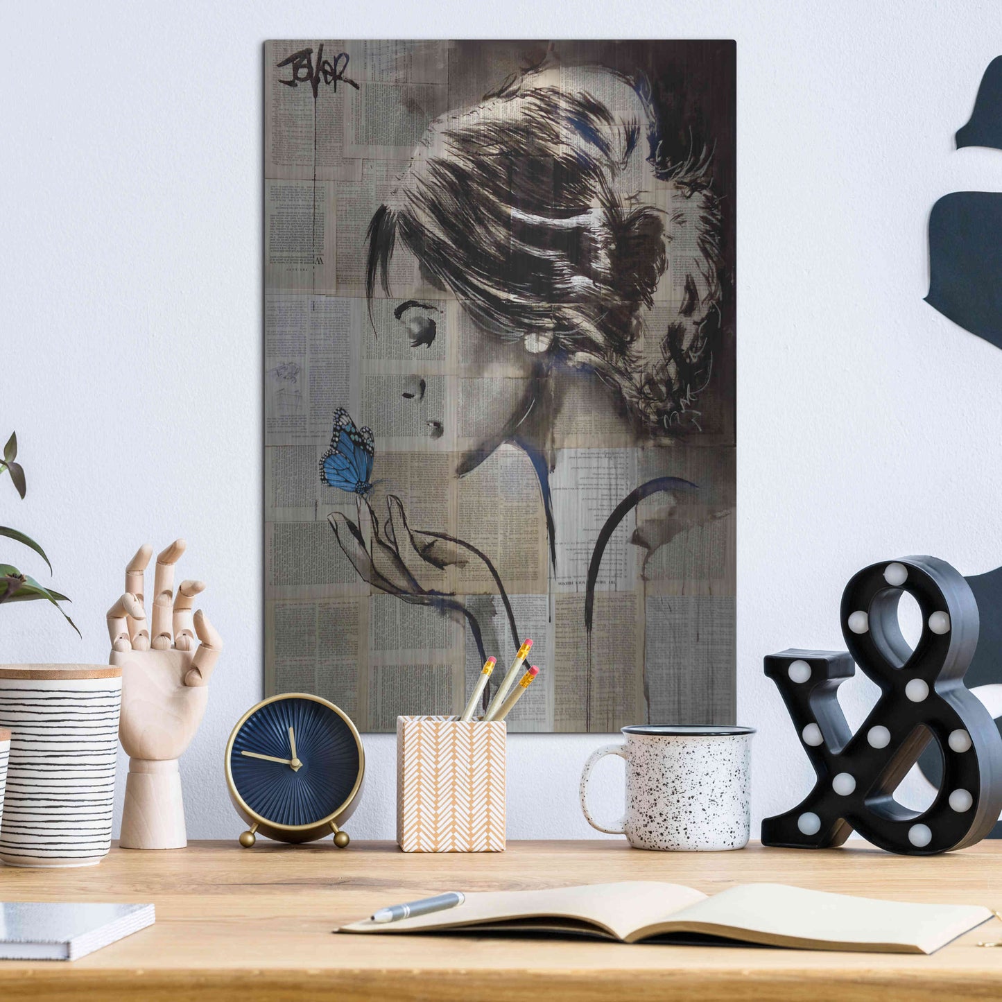 Luxe Metal Art 'A Little Blue Hope' by Loui Jover, Metal Wall Art,12x16