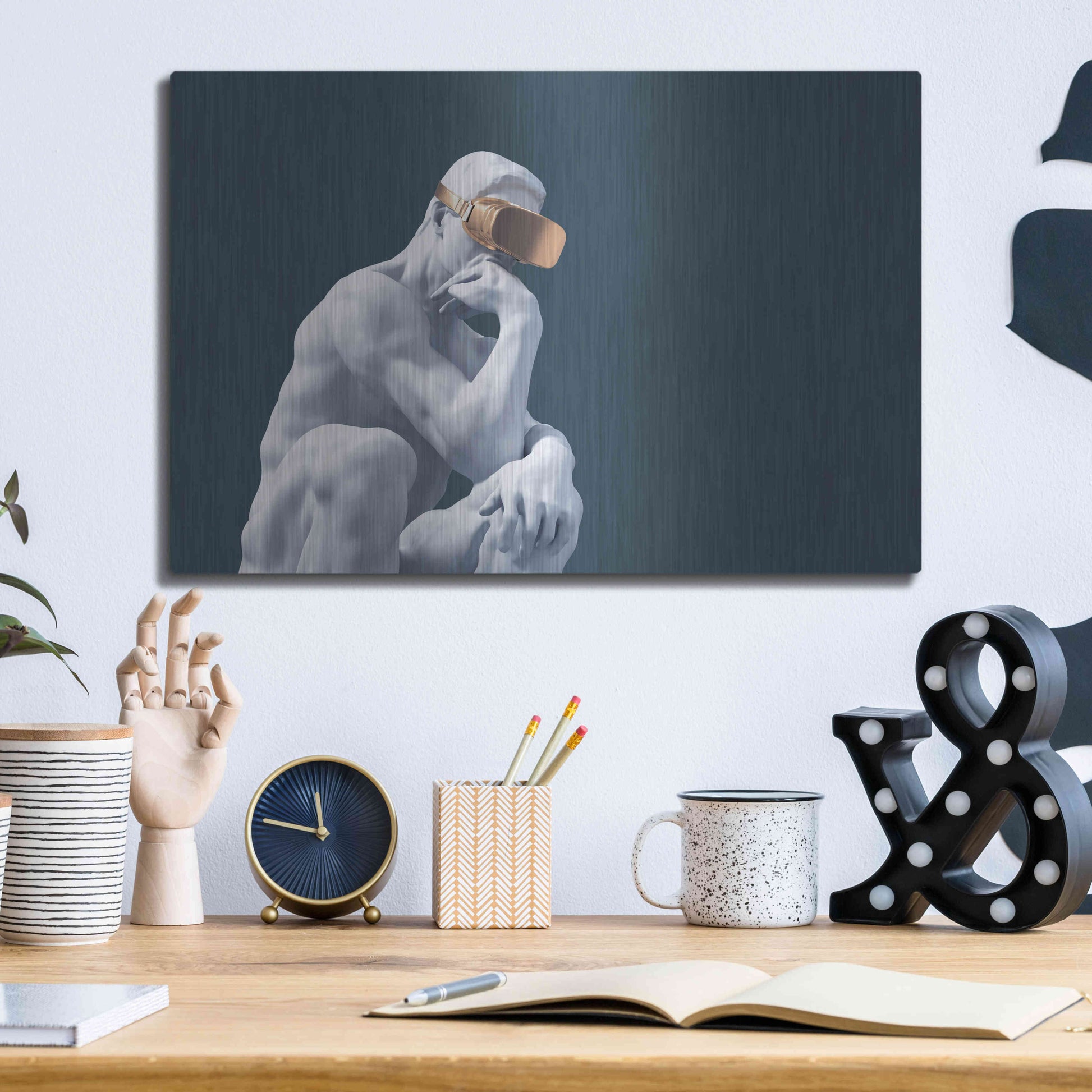 Luxe Metal Art 'Metaverse Thinker' by Luxe Metal Portfolio, Metal Wall Art,16x12