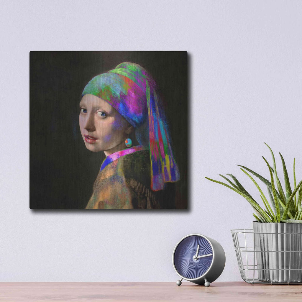 'Colorful Girl with a Pearl Earring' by Luxe Metal Portfolio – Metal Wall Art, 12x12 room view