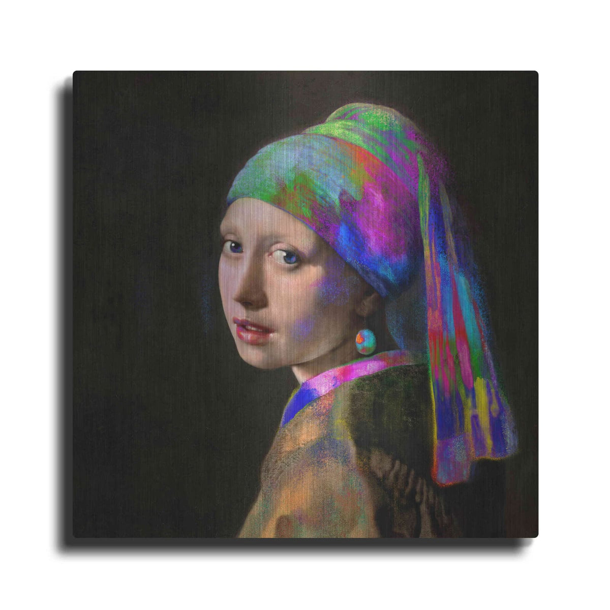 'Colorful Girl with a Pearl Earring' by Luxe Metal Portfolio – Metal Wall Art