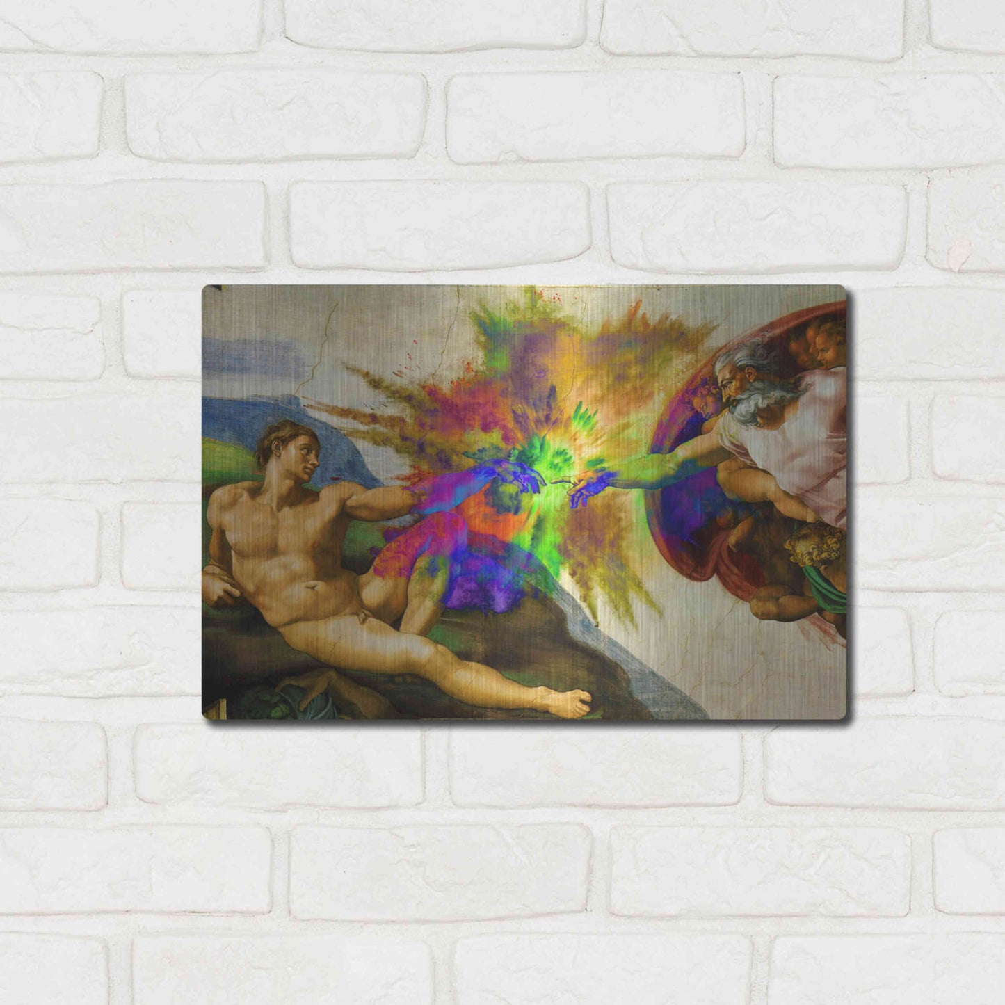Luxe Metal Art 'Michelangelo - Creation of Adam Colorful I' by Epic Art Portfolio, Metal Wall Art,16x12