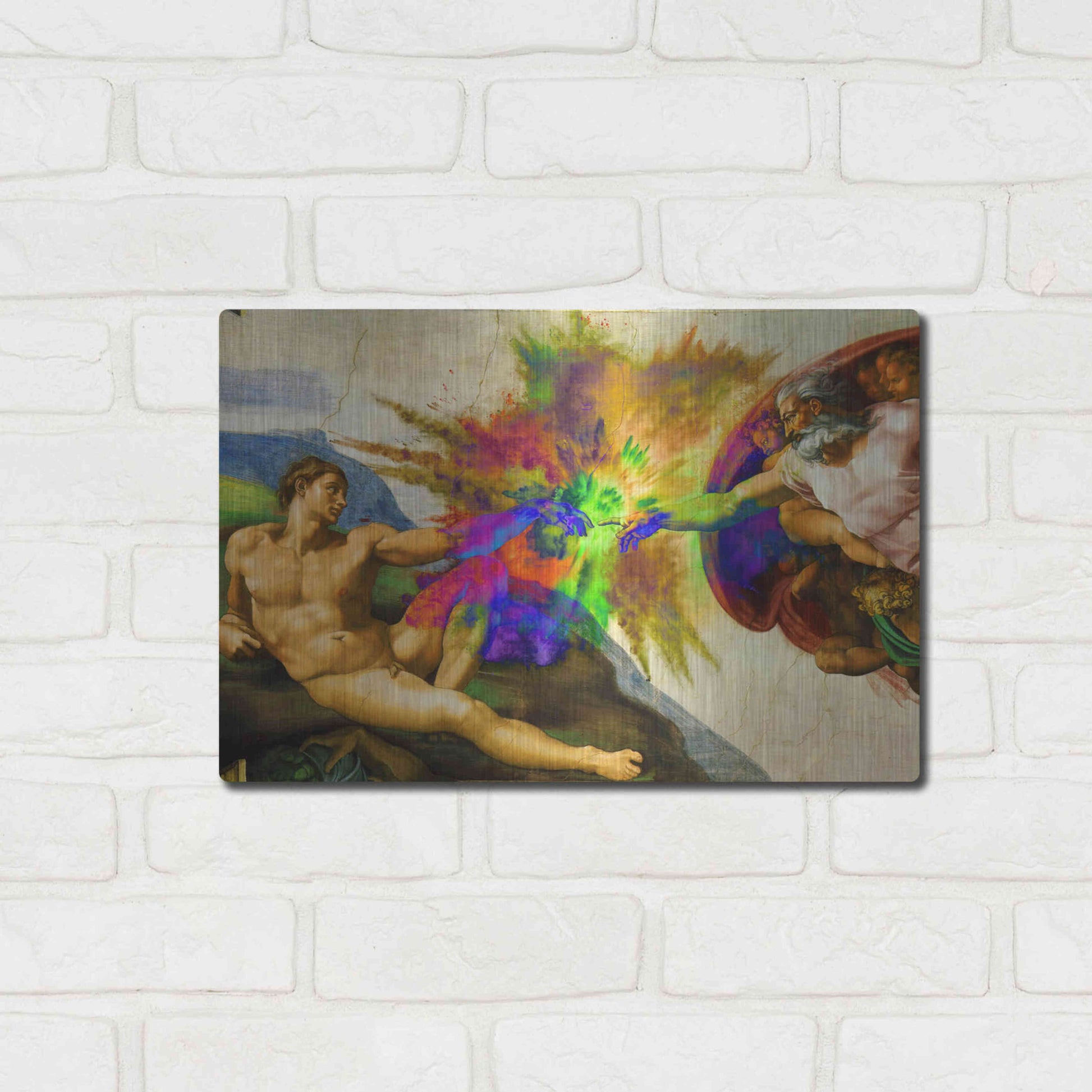 Luxe Metal Art 'Michelangelo - Creation of Adam Colorful I' by Epic Art Portfolio, Metal Wall Art,16x12