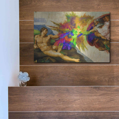 Luxe Metal Art 'Michelangelo - Creation of Adam Colorful I' by Epic Art Portfolio, Metal Wall Art,16x12