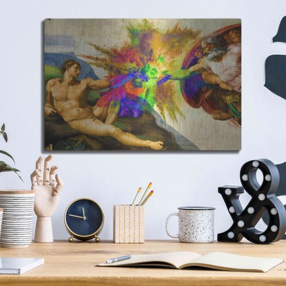 Luxe Metal Art 'Michelangelo - Creation of Adam Colorful I' by Epic Art Portfolio, Metal Wall Art,16x12