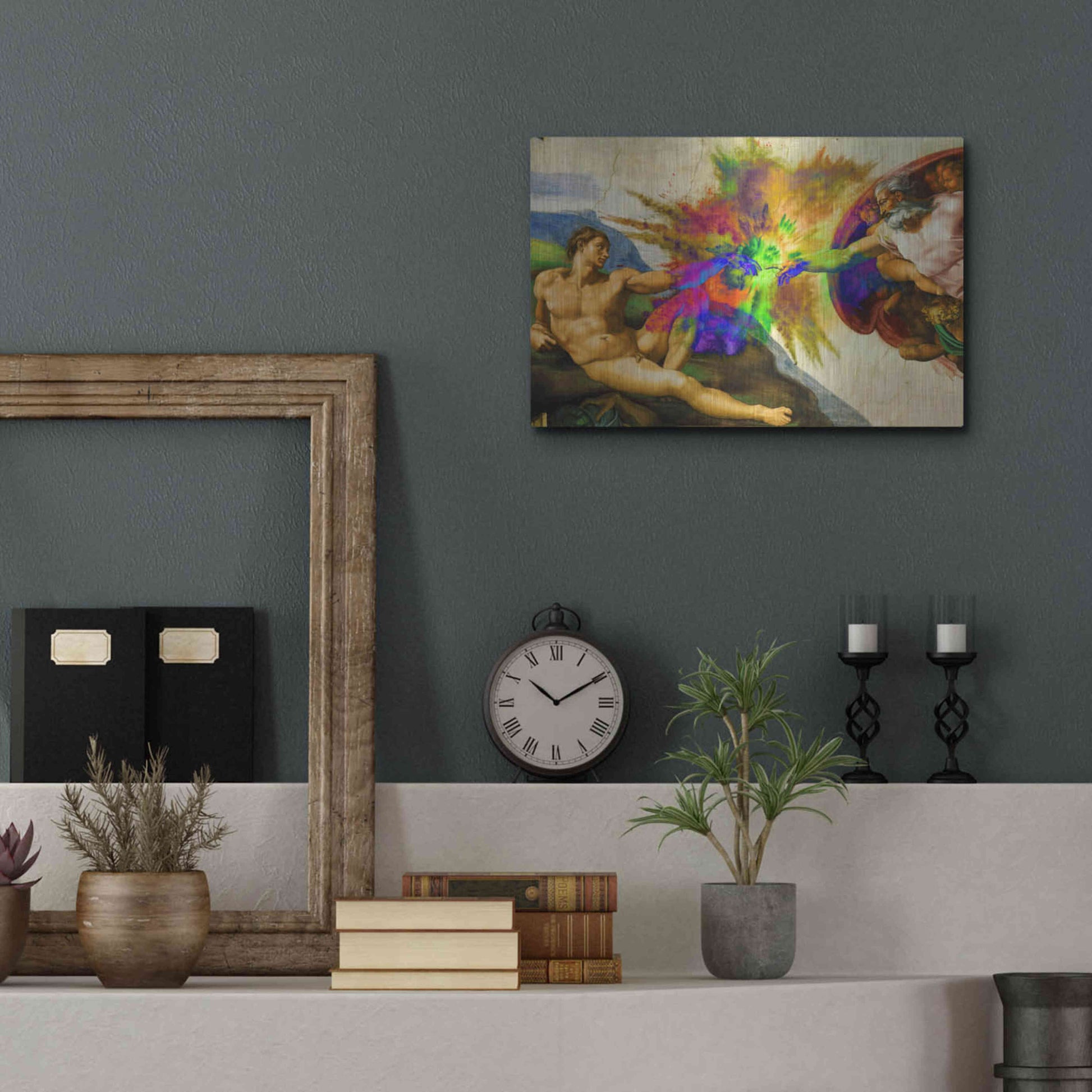 Luxe Metal Art 'Michelangelo - Creation of Adam Colorful I' by Epic Art Portfolio, Metal Wall Art,16x12