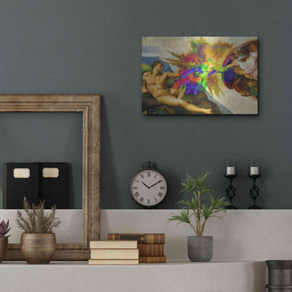 Luxe Metal Art 'Michelangelo - Creation of Adam Colorful I' by Epic Art Portfolio, Metal Wall Art,16x12