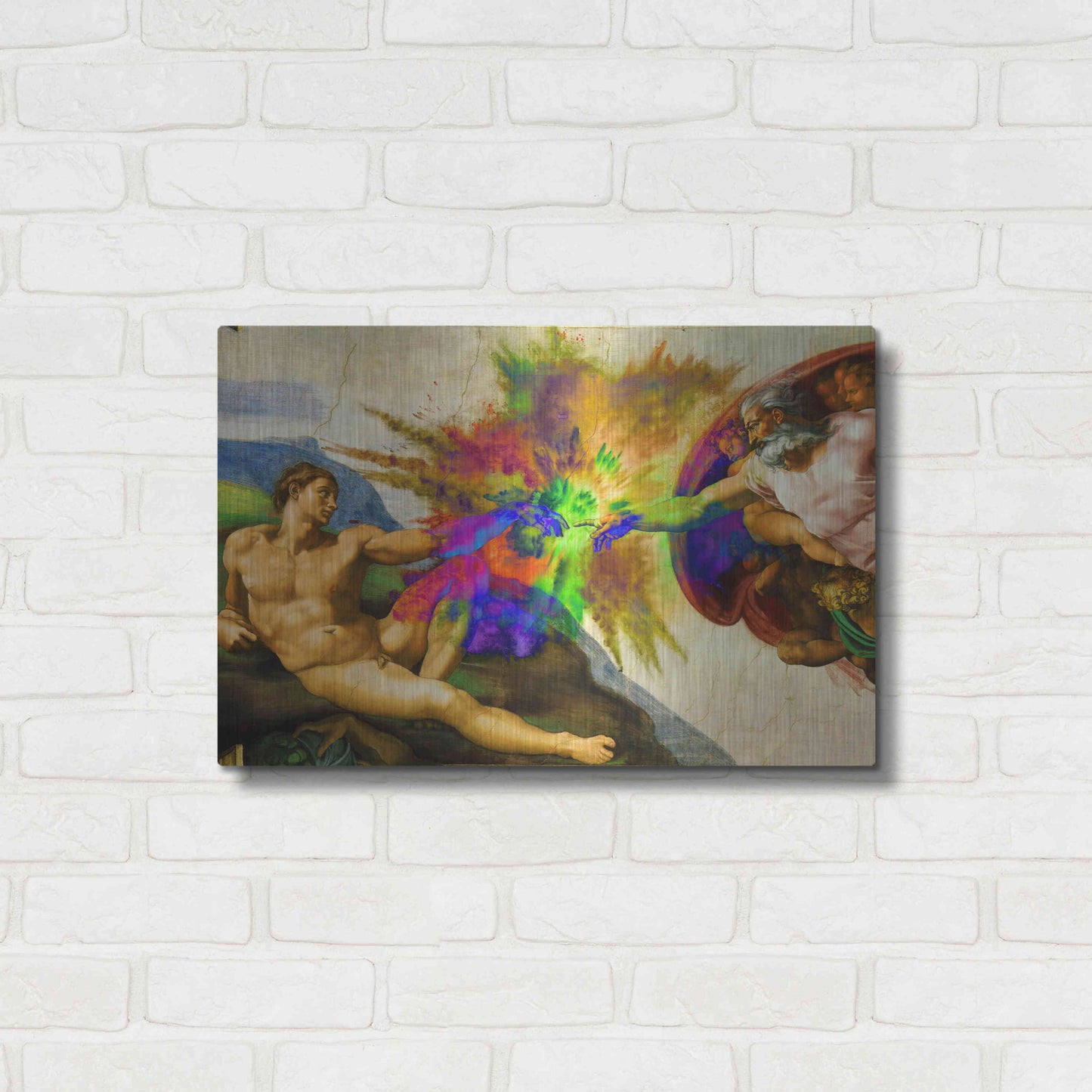 Luxe Metal Art 'Michelangelo - Creation of Adam Colorful I' by Epic Art Portfolio, Metal Wall Art,24x16
