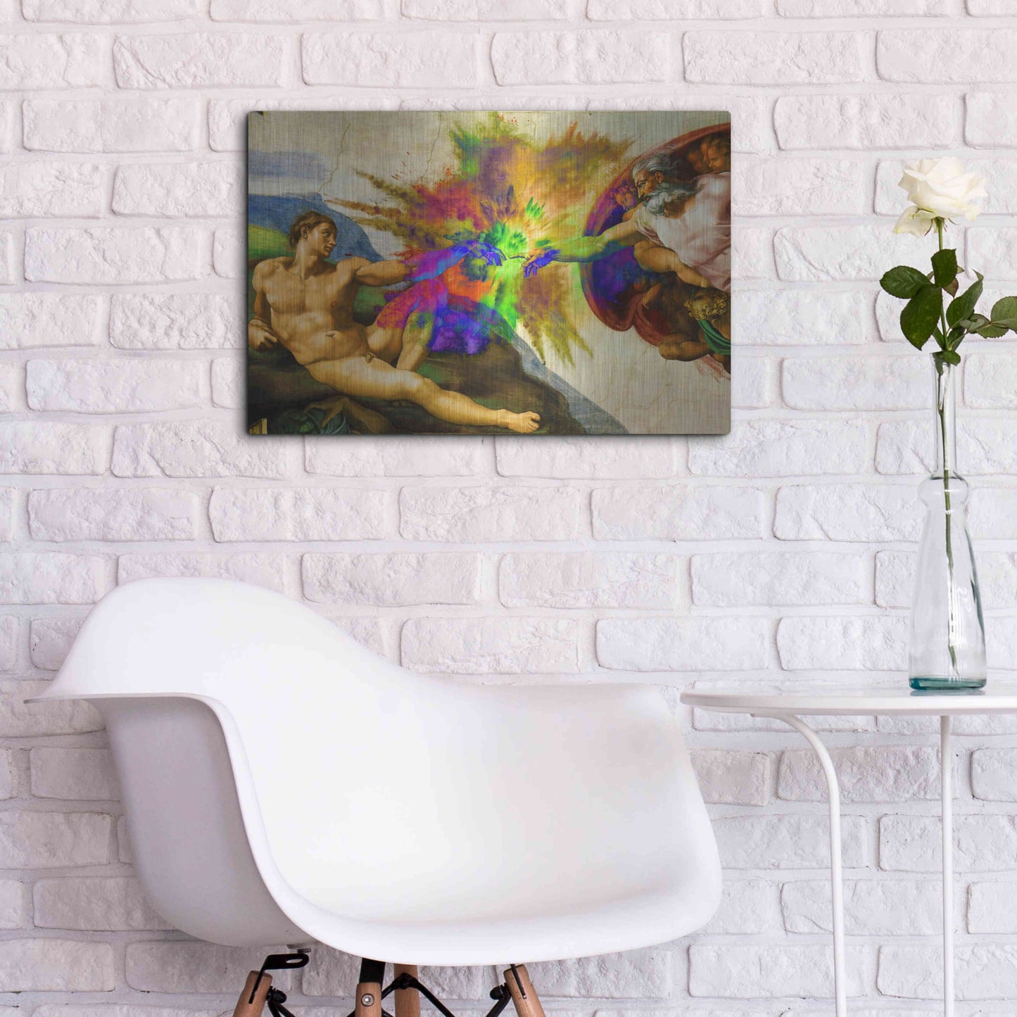 Luxe Metal Art 'Michelangelo - Creation of Adam Colorful I' by Epic Art Portfolio, Metal Wall Art,24x16
